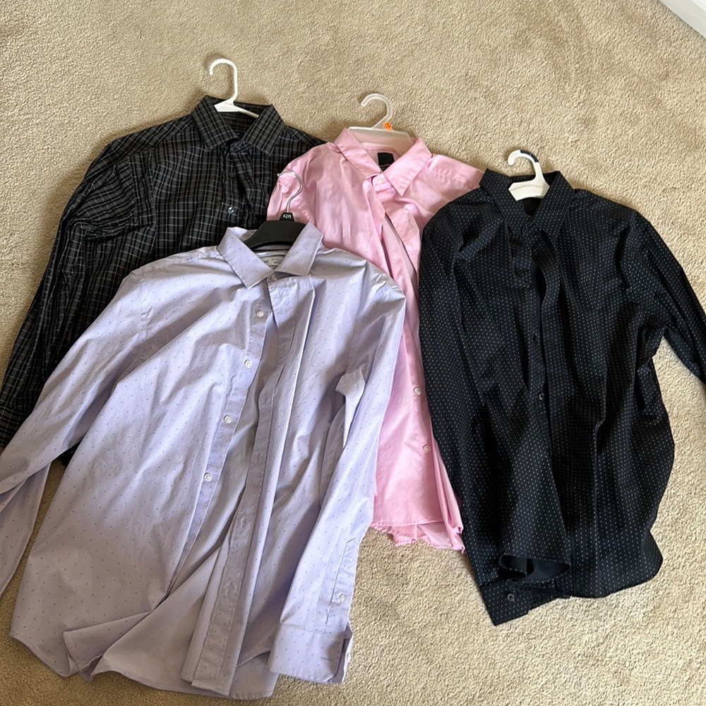 4 men’s dress shirts (old navy, H&M, Calvin Klein)